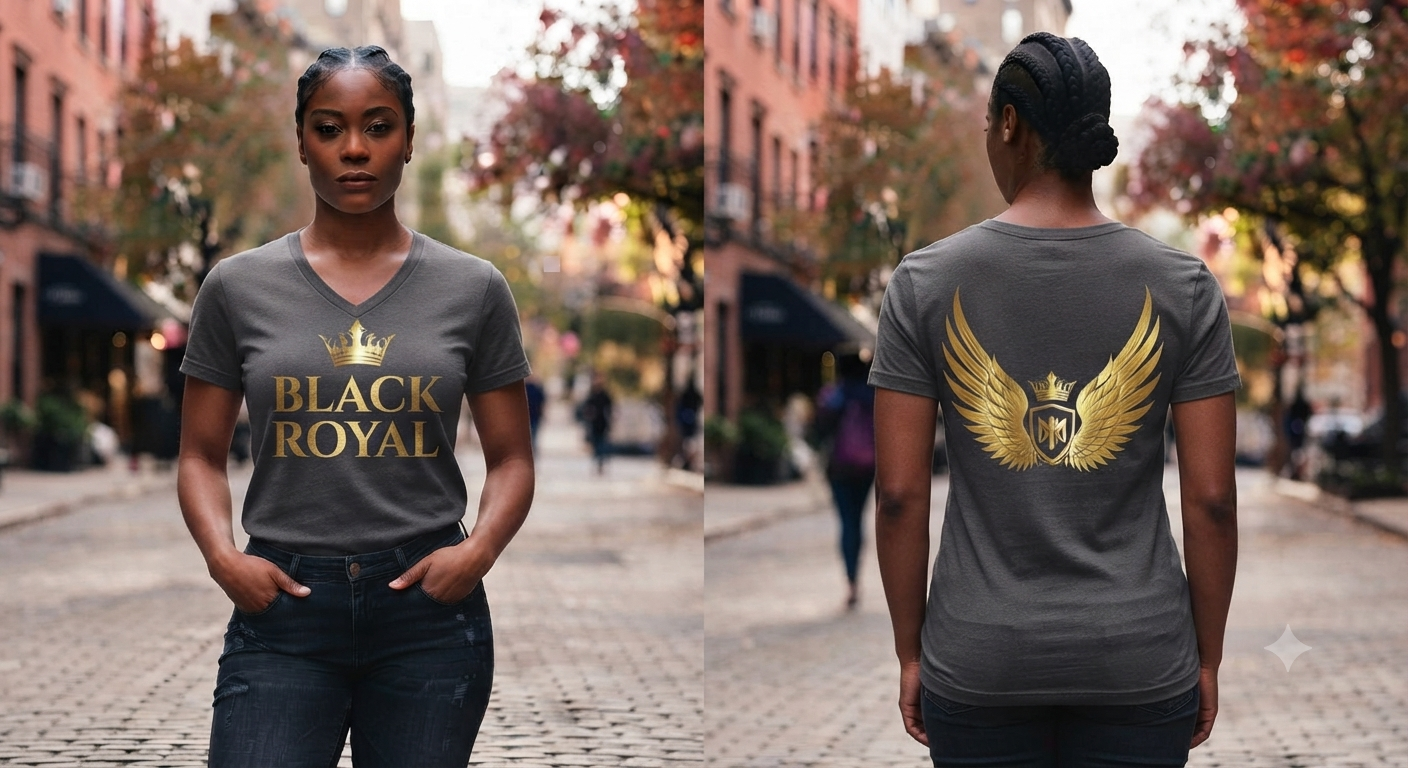 Black Royal V-Neck Tee — Gold Crown Women's Shirt
