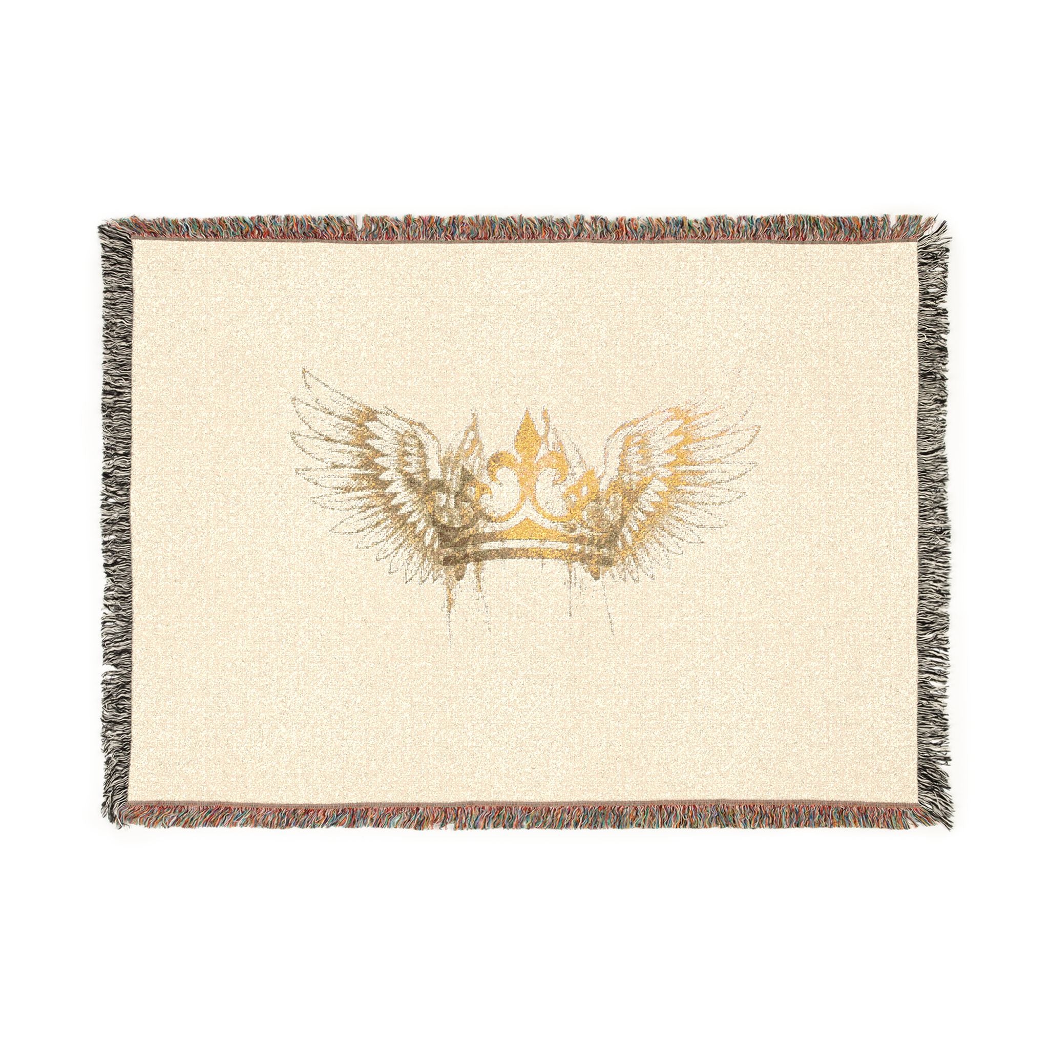 Winged Crown Woven Blanket – Decorative Throw with Angelic Wings Design
